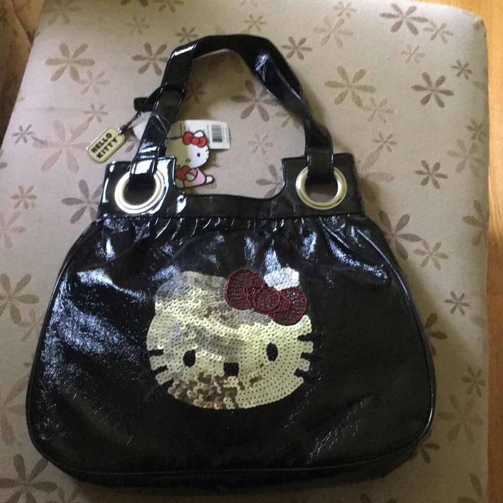 HELLO KITTY Tote*NWT*shiny black*sequin graphic